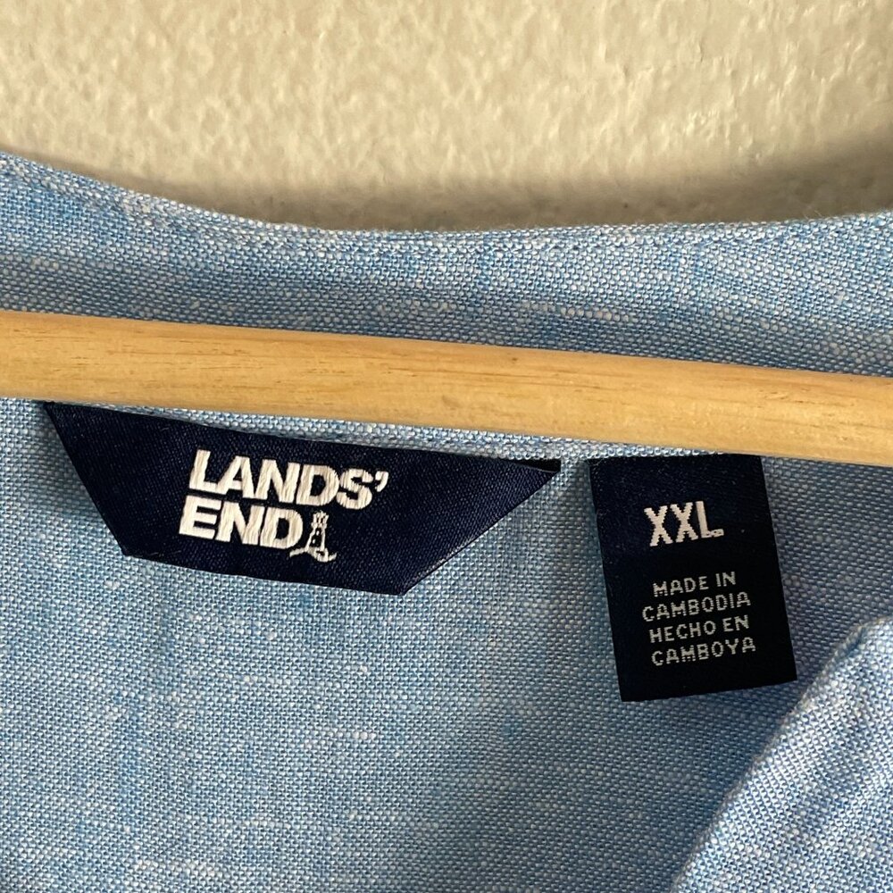 Lands End Womens Plus‎ XXL Blue Linen Blend Tunic Top 3/4 Sleeves V Neck Pockets - Picture 4 of 11